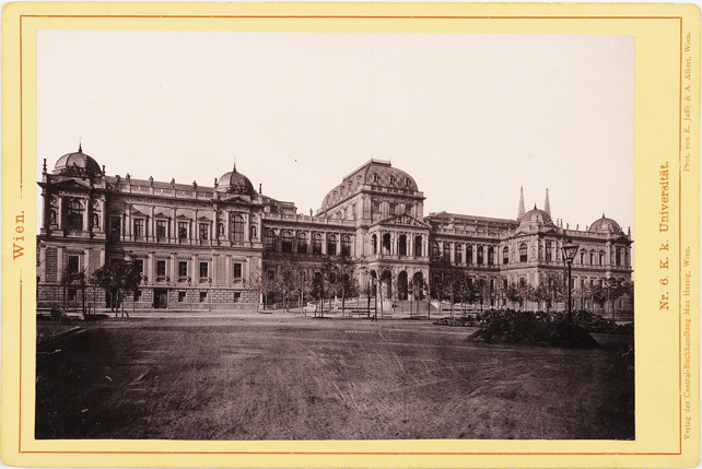 Historische Schwarzweiß-Ansicht von Wien, etwa um 1900, mit Blick auf die Innenstadt und Donaukanal